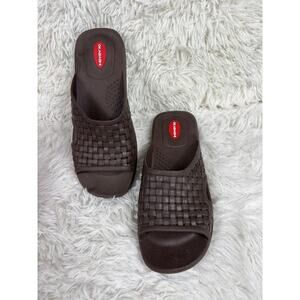 Okabashi Shoes Womens Size 10 Brown Slide Sandals Woven Basketweave Comfort Pool